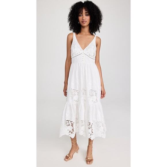 REVOLVE Generation Love Pippa Embroidered Poplin Midi Dress Women's White Small - Picture 1 of 5